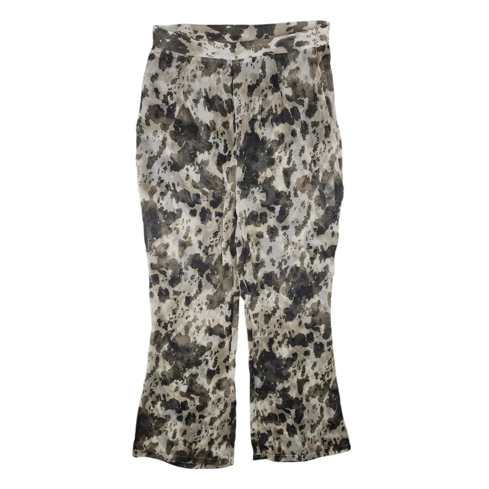 PrettyLittleThing‎ Brown Cow Print Beach Flares High Rise Wide Leg Pants USA 12